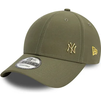 Justerbar grön böjd keps med guldlogotyp 9FORTY Flawless från New York Yankees MLB av New Era