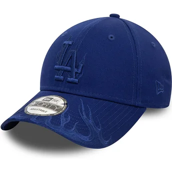 Justerbar blå böjd keps med blå 9FORTY Flame-logotyp från Los Angeles Dodgers MLB av New Era