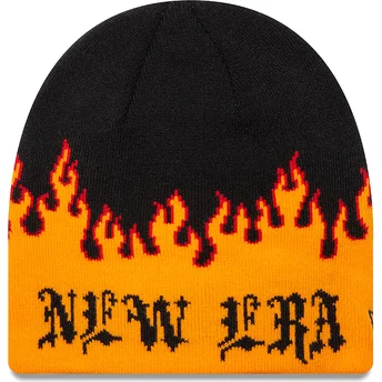 New Era svart och orange Skull Knit Flame mössa