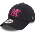 new-york-yankees-mlb-new-era-9forty-flower-icon-justerbar-marinbla-bojd-keps-med-rosa-logotyp