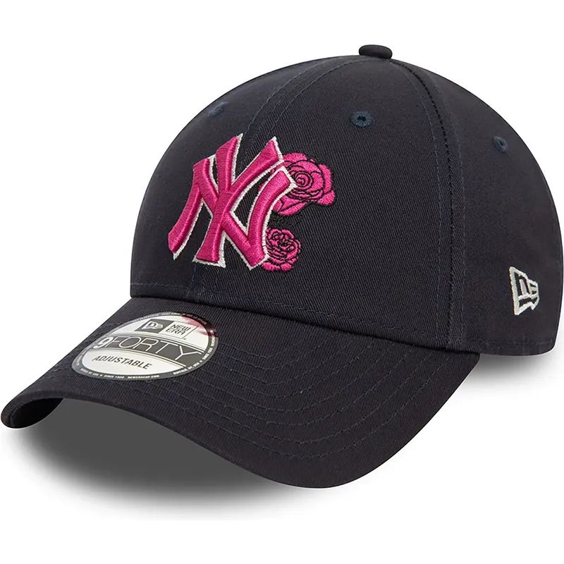 marinbla-bojd-justerbar-keps-med-rosa-logotyp-9forty-flower-icon-fran-new-york-yankees-mlb-av-new-era