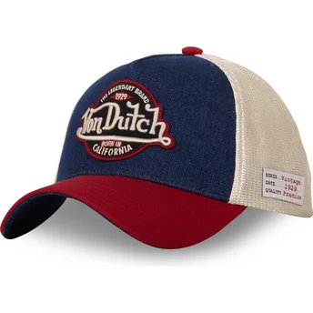 Von Dutch böjd keps i blått, beige och rött snapback VINT05