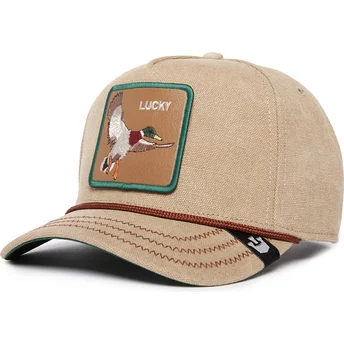 Beige böjd snapback-keps med Lucky Duck-tryck i Canvas från The Farm av Goorin Bros.