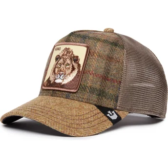 truckerkeps-brun-lejon-king-moon-lion-uk-plaid-the-farm-fran-goorin-bros