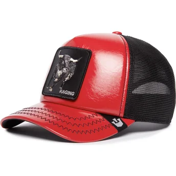 goorin-bros-raging-pamplona-puff-patent-the-farm-rod-och-svart-tjur-truckerkeps