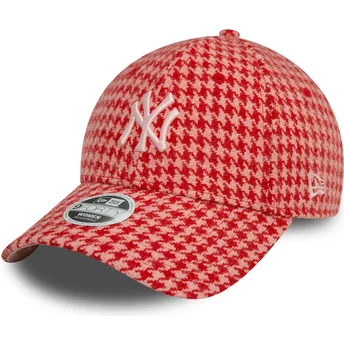 Justerbar rosa kurvad keps för kvinnor 9FORTY Houndstooth från New York Yankees MLB av New Era