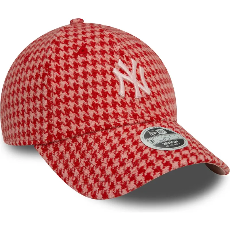 justerbar-rosa-kurvad-keps-for-dam-9forty-houndstooth-fran-new-york-yankees-mlb-av-new-era