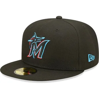 Svart justerbar platt keps 59FIFTY AC Perf av Miami Marlins MLB från New Era