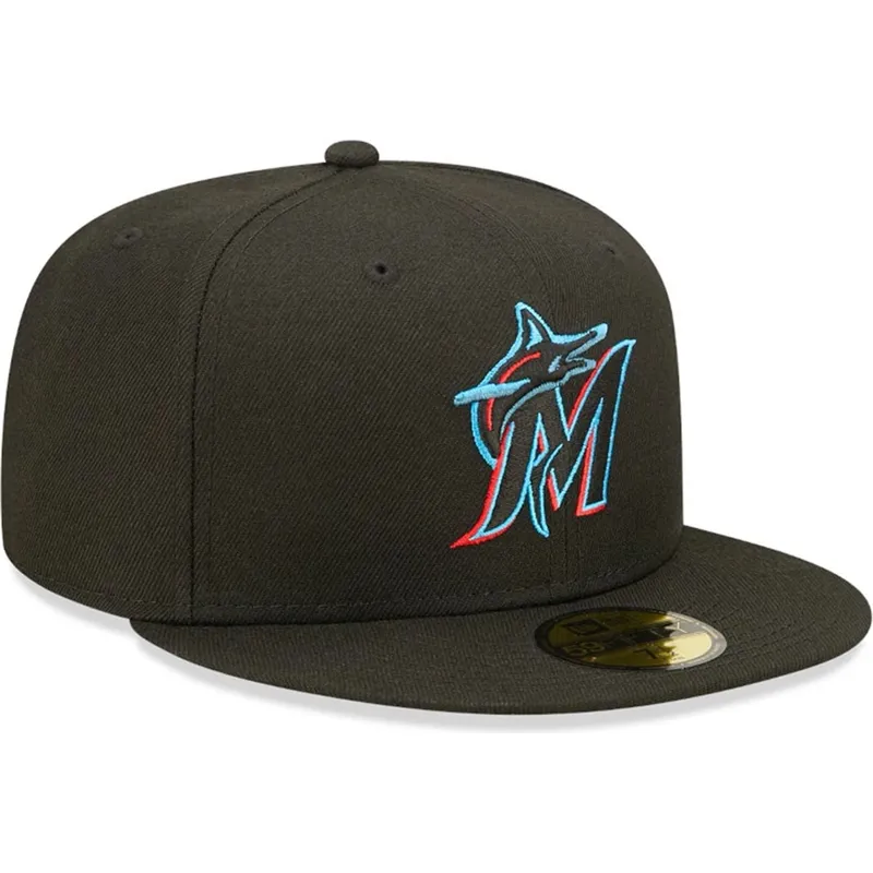 svart-platt-keps-justerad-59fifty-ac-perf-fran-miami-marlins-mlb-av-new-era