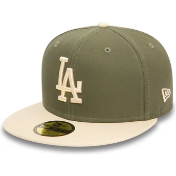 Grön och beige justerbar 59FIFTY platt keps med sidmärke från Los Angeles Dodgers MLB av New Era