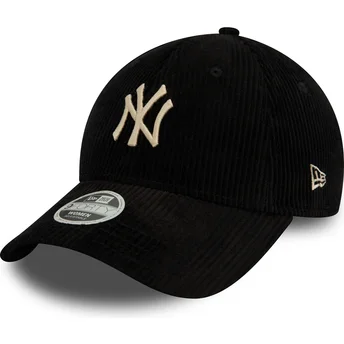 Svart justerbar kurvad keps för kvinnor med beige 9FORTY Cord-logo från New York Yankees MLB av New Era