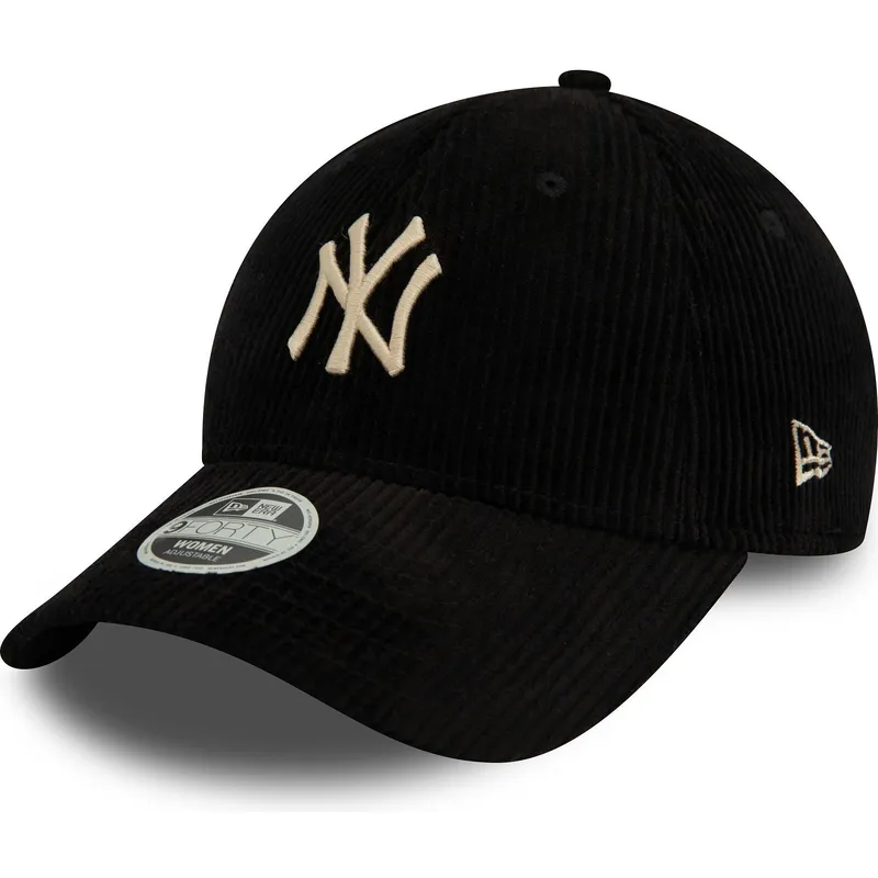 svart-justerbar-kurvad-keps-for-dam-med-beige-logotyp-9forty-cord-fran-new-york-yankees-mlb-av-new-era