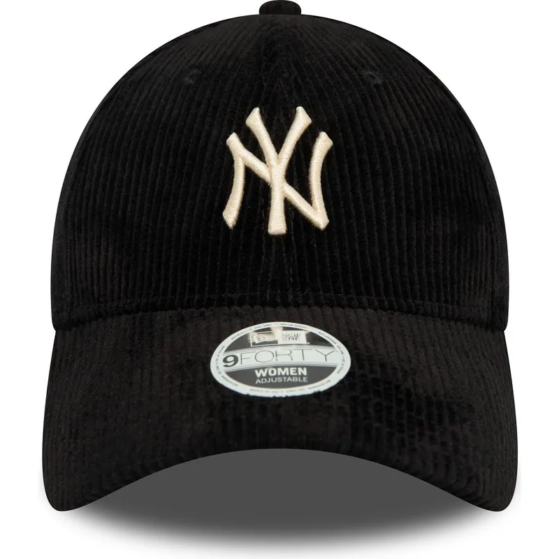 svart-justerbar-kurvad-keps-for-dam-med-beige-logotyp-9forty-cord-fran-new-york-yankees-mlb-av-new-era