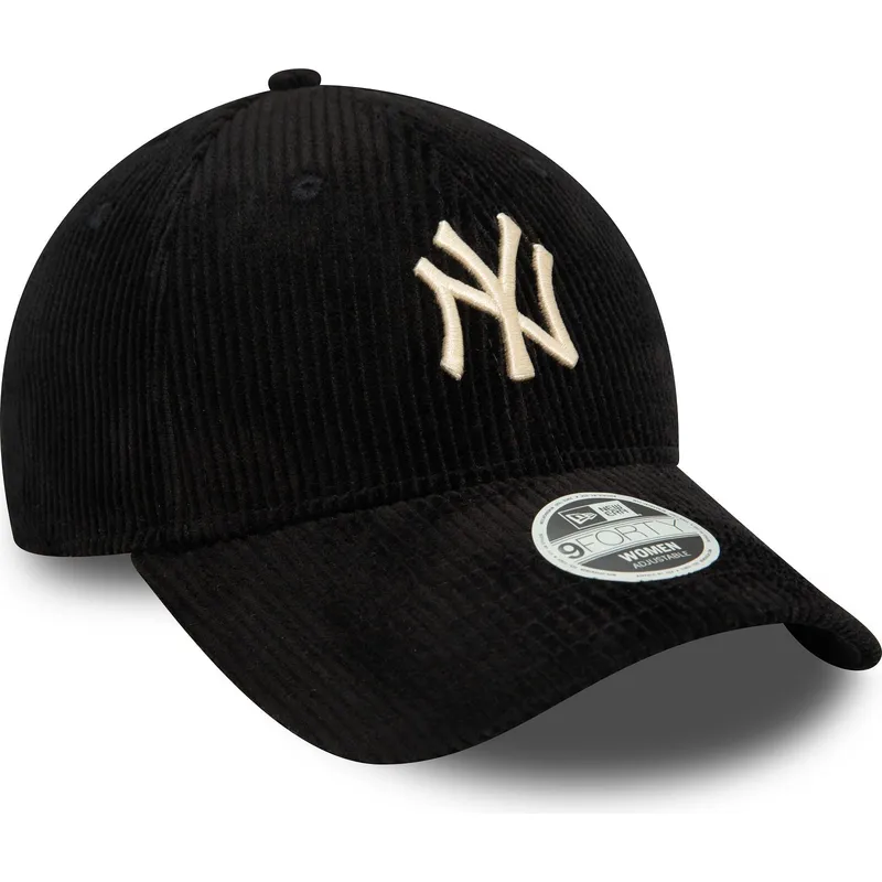 svart-justerbar-kurvad-keps-for-dam-med-beige-logotyp-9forty-cord-fran-new-york-yankees-mlb-av-new-era