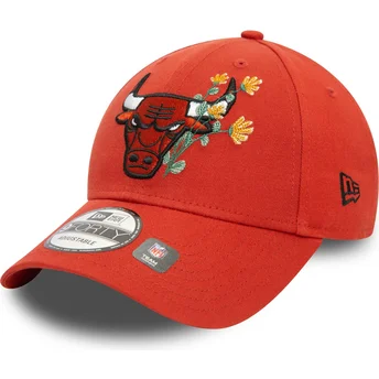 Justerbar orange 9FORTY böjd keps med Flower Icon från Chicago Bulls NBA av New Era