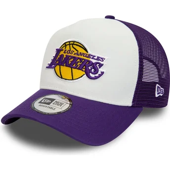 Vit och lila A Frame Team Colour truckerkeps från Los Angeles Lakers NBA av New Era