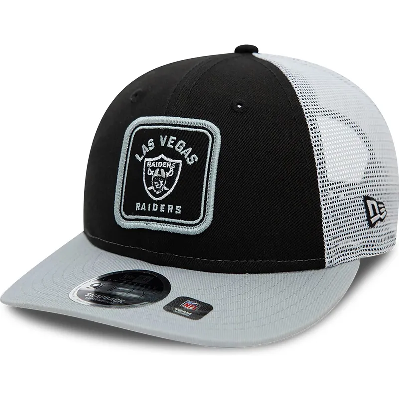 las-vegas-raiders-nfl-9fifty-low-profile-patch-svart-och-gra-truckerkeps-fran-new-era