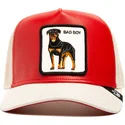 gorra-trucker-roja-y-blanca-perro-rottweiler-bad-shleather-boy-the-farm-de-goorin-bros