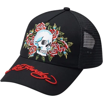 Svart truckerkeps med Skull Rose från Ed Hardy