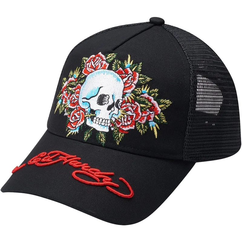 svart-trucker-keps-skull-rose-fran-ed-hardy