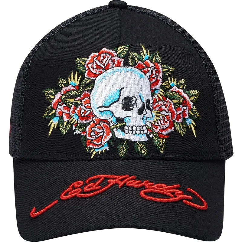 svart-trucker-keps-skull-rose-fran-ed-hardy