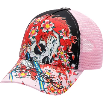 Ed Hardy's vackra spök svarta och rosa truckerkeps