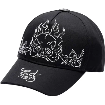 Svart justerbar kurvad keps Flaming Skull från Ed Hardy