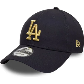 Justerbar marinblå kurvad keps med guldlogotyp 9FORTY Metallic från Los Angeles Dodgers MLB av New Era