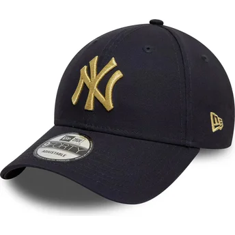 Justerbar marinblå kurvad keps med gyllene logotyp 9FORTY Metallic från New York Yankees MLB av New Era