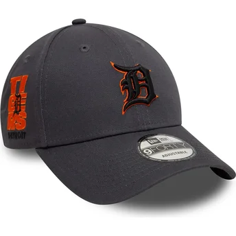 Justerbar grå kurvad keps med orange logotyp 9FORTY Side Patch från Detroit Tigers MLB av New Era