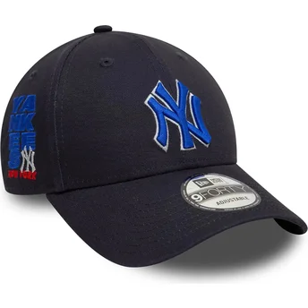 Marinblå justerbar böjd keps med blått 9FORTY sidlapp logo från New York Yankees MLB av New Era