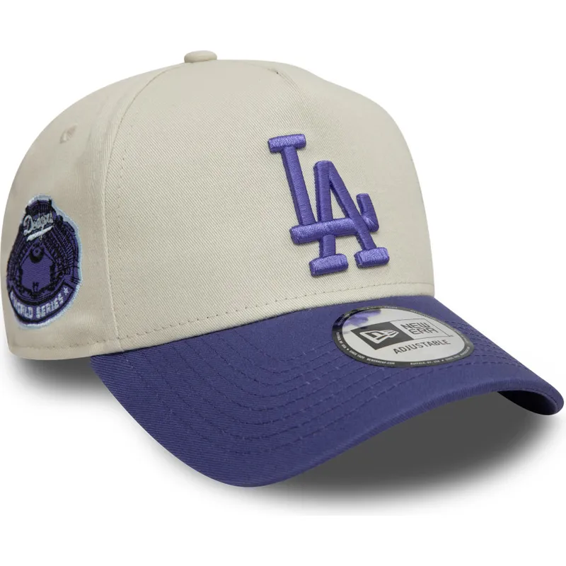 bojd-keps-beige-och-violett-snapback-med-violett-logotyp-9forty-a-frame-world-series-patch-fran-los-angeles-dodgers-mlb-av-new-e