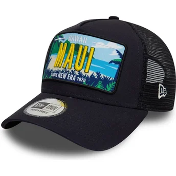 Marinblå 9FORTY A Frame License Plate Maui Städer och Stränder Trucker Keps från New Era