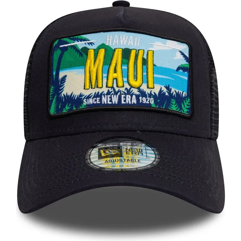 morkbla-trucker-keps-9forty-a-frame-license-plate-fran-maui-stader-och-strander-fran-new-era