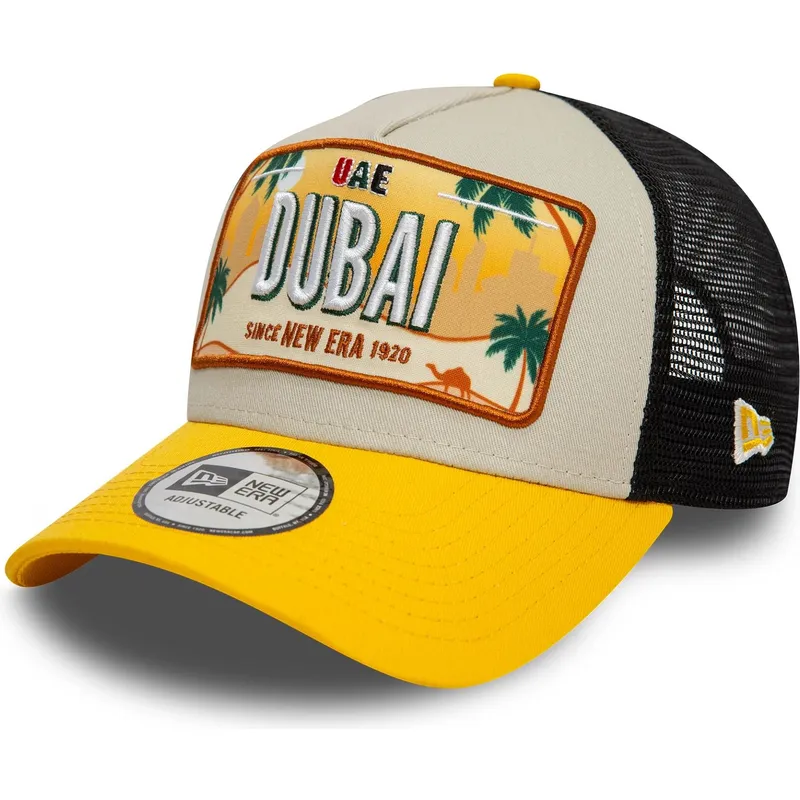 beige-och-gul-trucker-keps-9forty-a-frame-license-plate-fran-dubai-stader-och-strander-fran-new-era