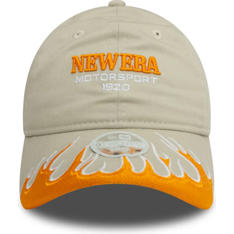 bojd-beige-justerbar-keps-for-dam-9twenty-flame-visor-fran-new-era