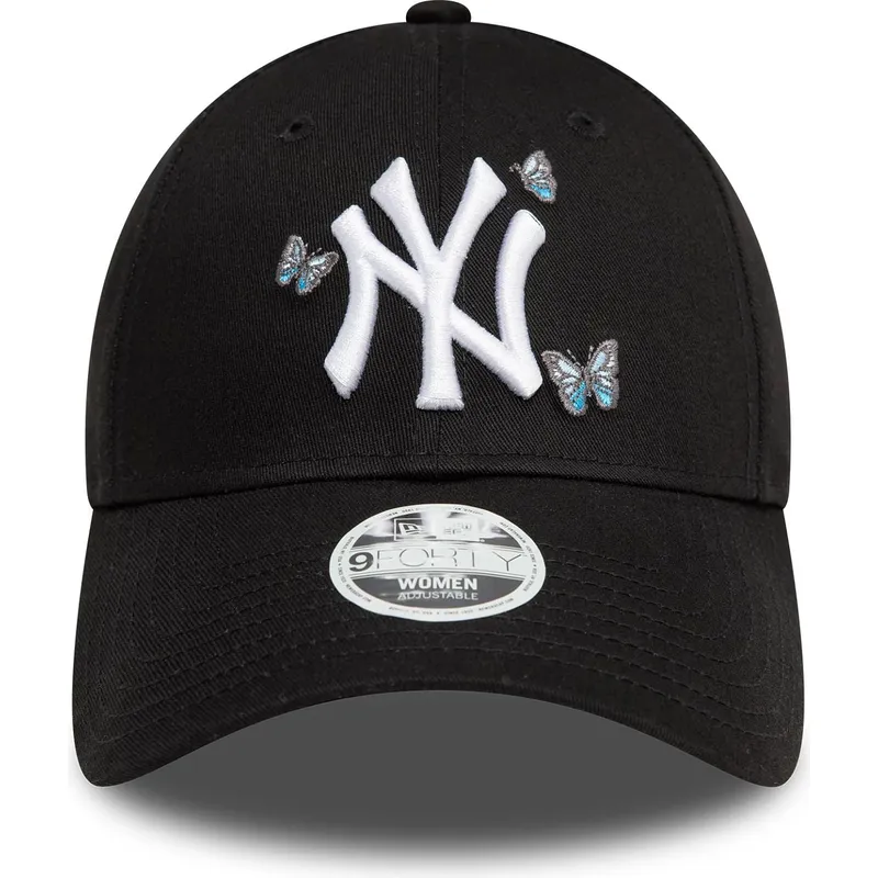 svart-justerbar-kurvad-keps-for-dam-9twenty-icon-butterflies-fran-new-york-yankees-mlb-av-new-era