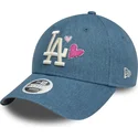 bla-justerbar-bojd-keps-for-kvinnor-9forty-denim-icon-heart-los-angeles-dodgers-mlb-fran-new-era