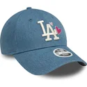 bla-justerbar-bojd-keps-for-kvinnor-9forty-denim-icon-heart-los-angeles-dodgers-mlb-fran-new-era