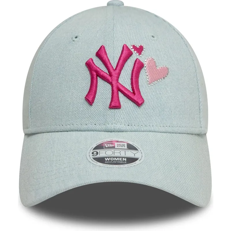 ljusbla-justerbar-kurvad-keps-for-dam-med-rosa-logotyp-9forty-denim-icon-heart-fran-new-york-yankees-mlb-av-new-era