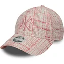 rosa-justerbar-kurvad-keps-for-kvinnor-med-rosa-logotyp-9forty-tweed-av-new-york-yankees-mlb-fran-new-era