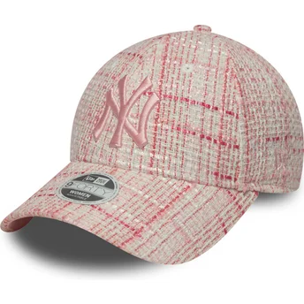 Justerbar rosa kurvad keps för kvinnor med rosa 9FORTY Tweed-logotyp från New York Yankees MLB av New Era