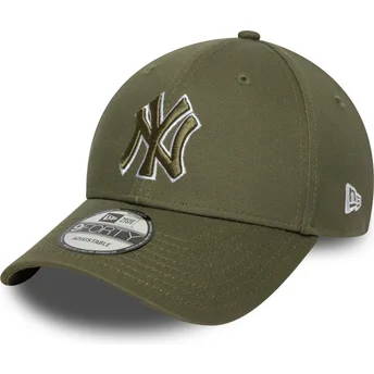 Justerbar grön böjd keps med grönt 9FORTY Outline-logotyp från New York Yankees MLB av New Era