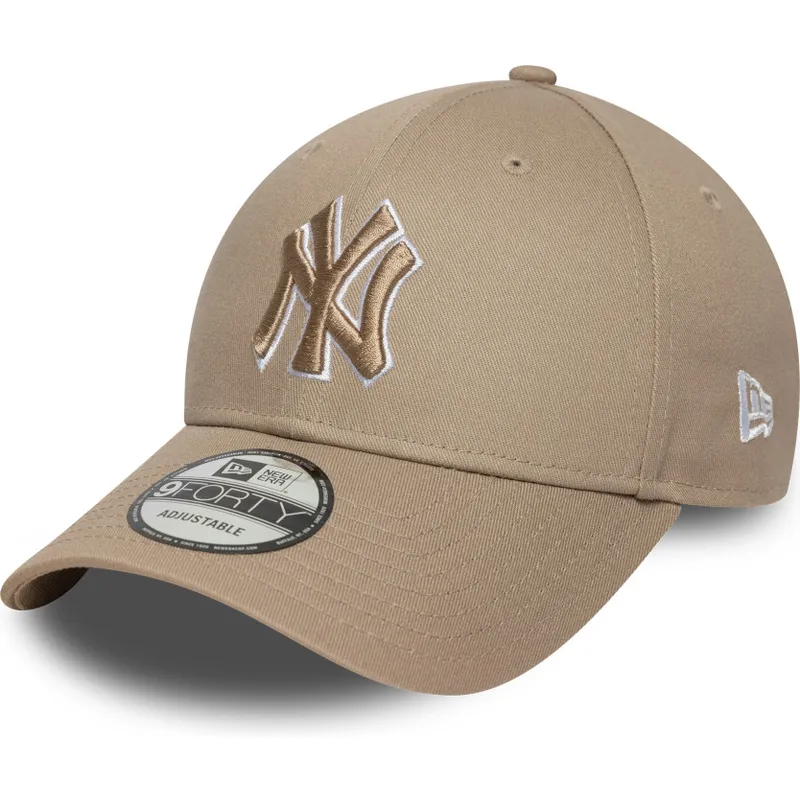 ljusbrun-bojd-justerbar-keps-med-brunt-9forty-outline-logotyp-fran-new-york-yankees-mlb-av-new-era