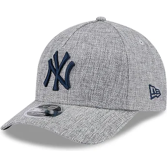 Grå böjd snapback-keps med marinblått 9FORTY M-Crown A Frame Cotton Weave-logotyp från New York Yankees MLB av New Era