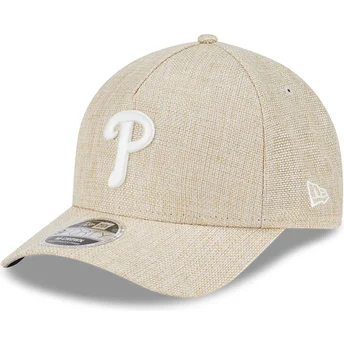 Beige böjd snapback 9FORTY M-Crown A Frame Cotton Weave från Philadelphia Phillies MLB av New Era