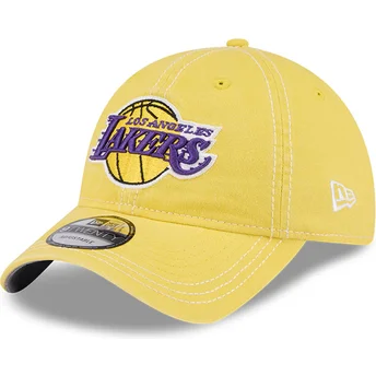 Justerbar gul böjd 9TWENTY Washed Contrast-keps från Los Angeles Lakers NBA av New Era