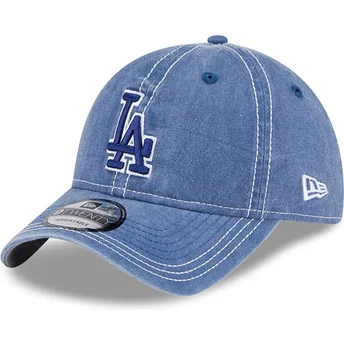 Justerbar blå böjd keps med blått logotyp 9TWENTY Washed Contrast från Los Angeles Dodgers MLB av New Era