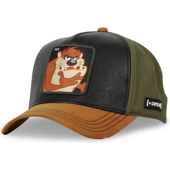 Svart, grön och brun snapback keps med böjd skärm, Tasmanian Devil LOO10 TAZ Looney Tunes från Capslab