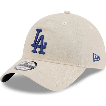 Beige justerbar böjd keps med blått logotyp 9TWENTY Linen Spring Training Fan Pack 2025 från Los Angeles Dodgers MLB av New Era